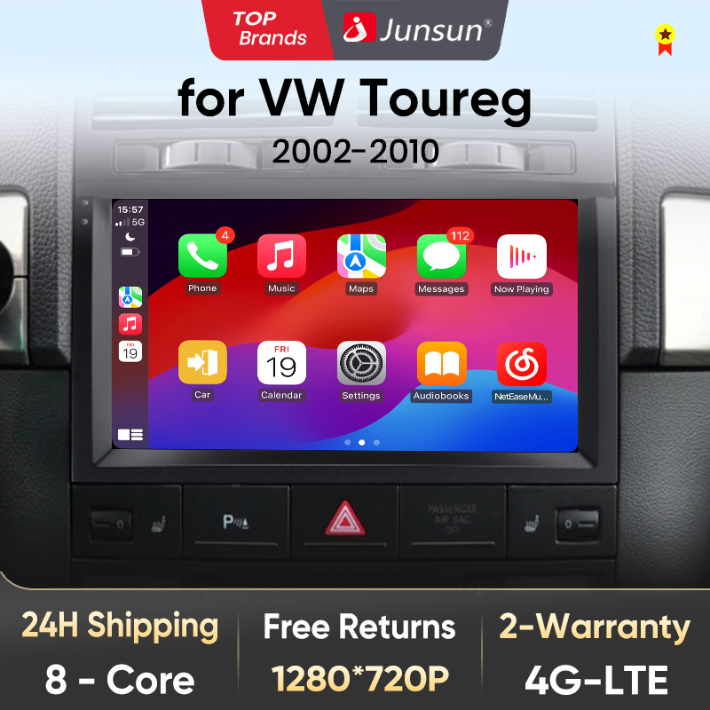 Junsun V1 AI suara nirkabel CarPlay Android Auto Radio untuk VW Volkswagen Touareg 2002-2010 4G Multimedia mobil GPS 2din autoradio