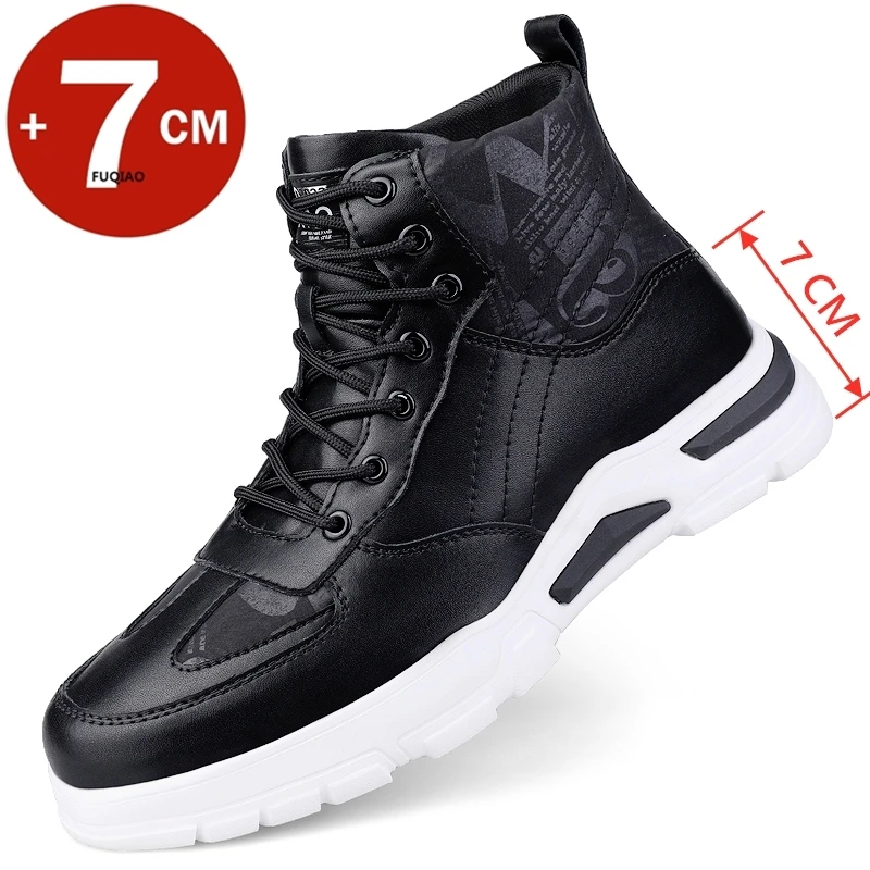 Mann Aufzug Stiefel versteckte Absätze Echt leder Stiefeletten 7cm unsichtbare Höhe zunehmende Schuhe Männer lässig innere Erhöhung Schuh