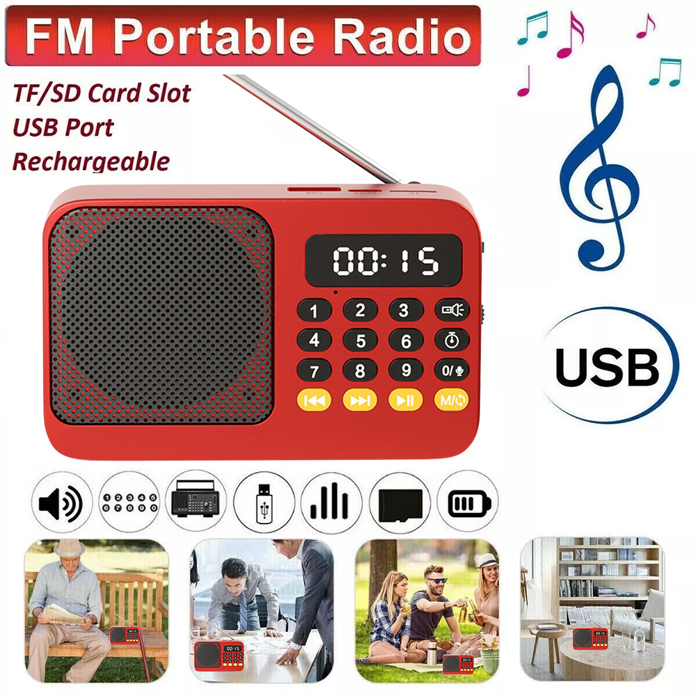 Portátil recarregável digital fm usb tf mp3 player portátil rádio leitor de música alto-falante dispositivos suprimentos com display led rádio