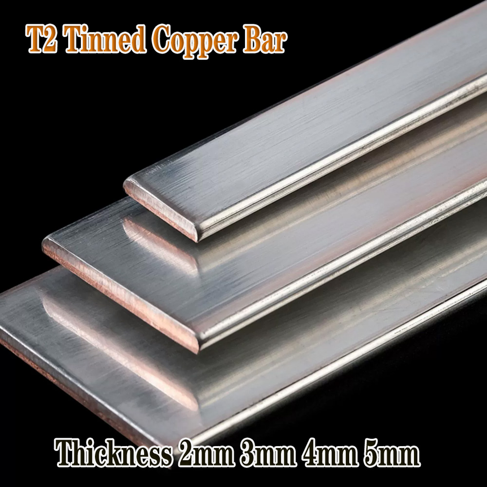 1Pcs Length 500mm T2 Tinned Copper Bar Purple Copper Flat Strip Thickness 2mm 3mm 4mm 5mm Conductive Grounding Plate Busbar