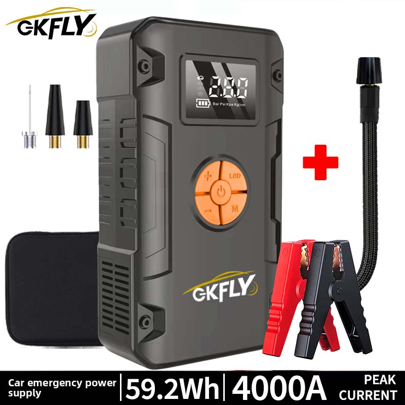 4 w 1 Rozrusznik Samochodowy 4000A Power Bank 59.2Wh Kompresor Powietrza 150PSI Pompka do Opon Przenośna Ładowarka Booster do Rozruchu Samochodu