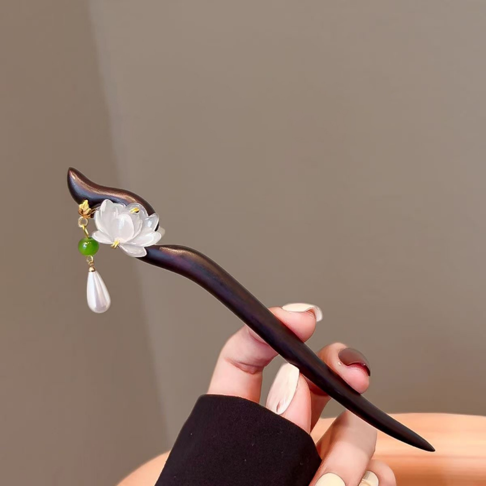 1 pezzo elegante bastoncino per capelli in legno di loto con nappa, accessorio tradizionale cinese per capelli, affascinante forcina per updos da donna