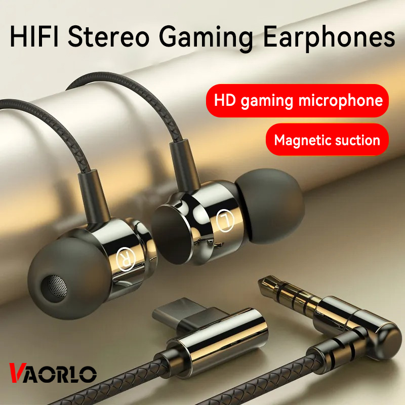 Écouteurs filaires magnétiques en métal avec prise jack 3,5 mm L/TYPE-C pour musique DJ stéréo Hi-Fi, casque filaire pour jeux vidéo antibruit avec microphone HD pour ordinateurs et smartphones
