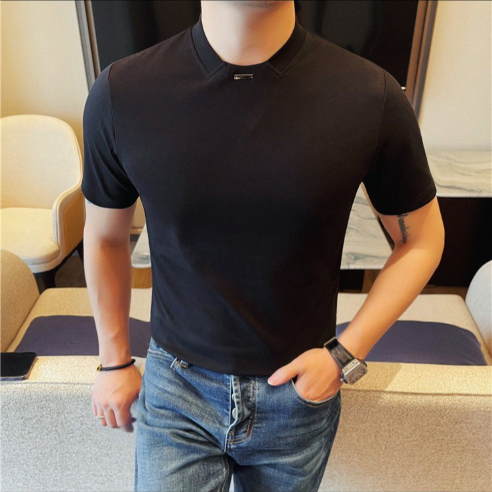 T-shirt Estiva da Uomo alla Moda, a Maniche Corte, Vestibilità Slim, Girocollo, Casual, Tinta Unita, Streetwear, Traspirante, Business