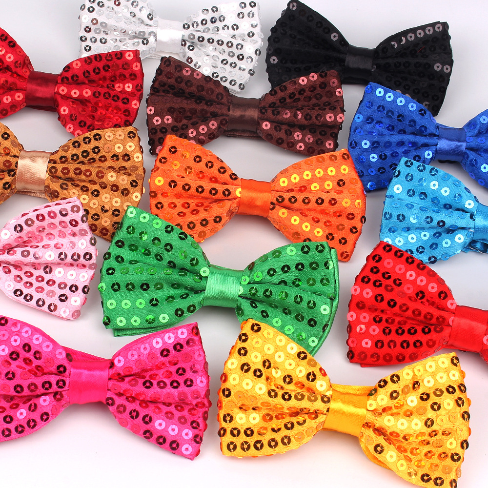 Lantejoulas laço palco desempenho gravata para homem mulher moda equipe dança bowknot paillette colorido festa brilhante lantejoulas laço