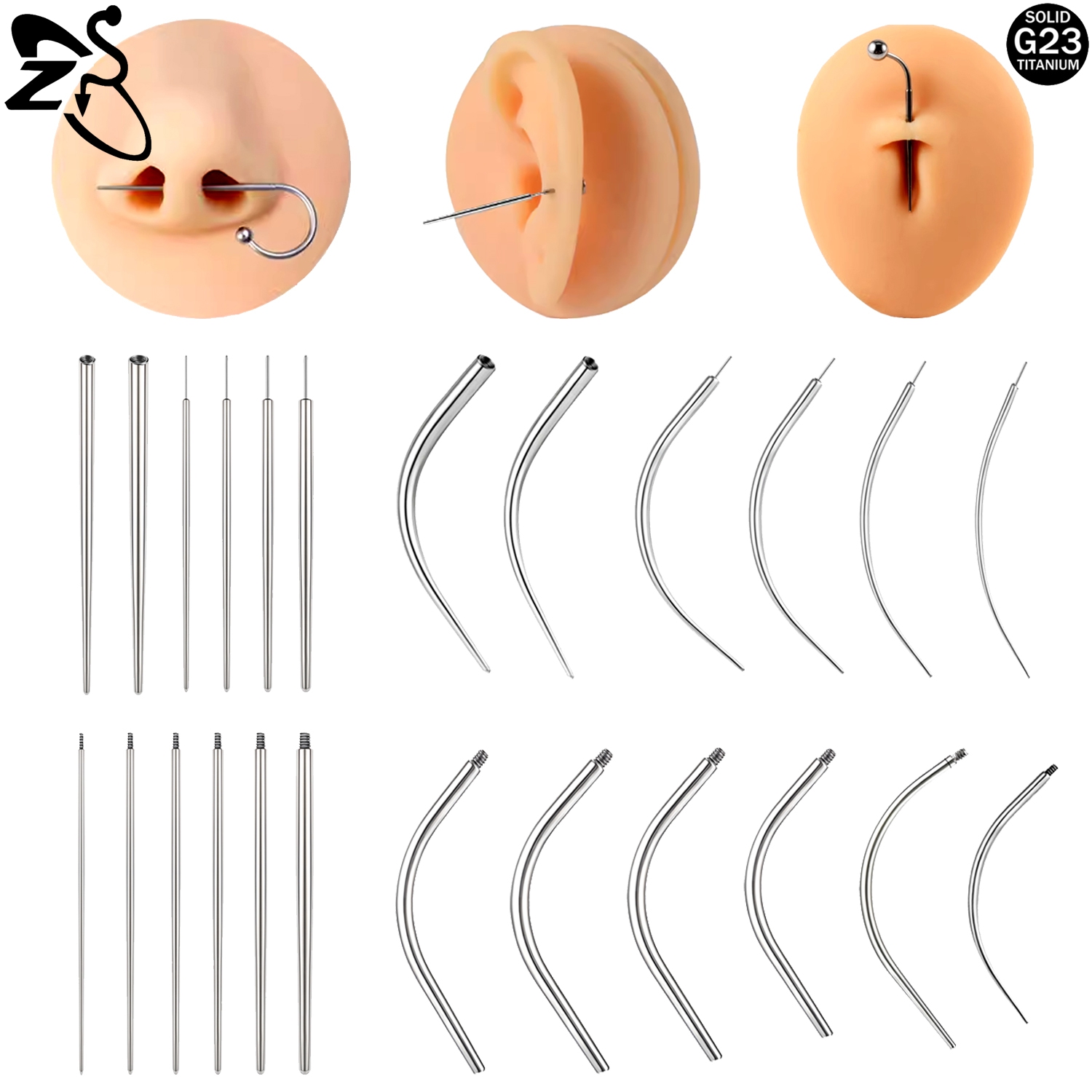 ZS 1-delig G23 Titanium Gebogen Taper Inbrengpin Tool Interne Draad Piercing Kit Voor Tragus Helix Lip Neus Piercing Sieraden