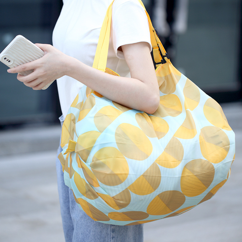 Bolsa de compras plegable con gran capacidad y bolsa portátil de mano con rollo de resorte para compras de supermercado de acordeón japonés