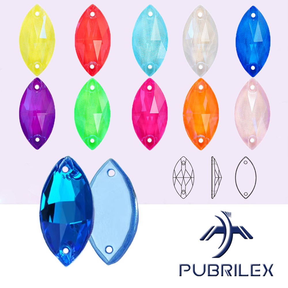 คริสตัล K9 แบบ Navette สีนีออน ประดับขอบด้วย Rhinestones แบบเย็บติด พร้อมขอบเฉียง คริสตัลกลิตเตอร์ ประดับเสื้อผ้า ชุดเดรส