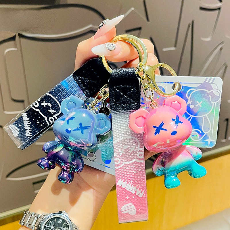 Acrylique dessin animé Graffiti ours porte-clés poupée créative femmes sac pendentif bijoux mignon téléphone portable voiture porte-clés noël naissance cadeau