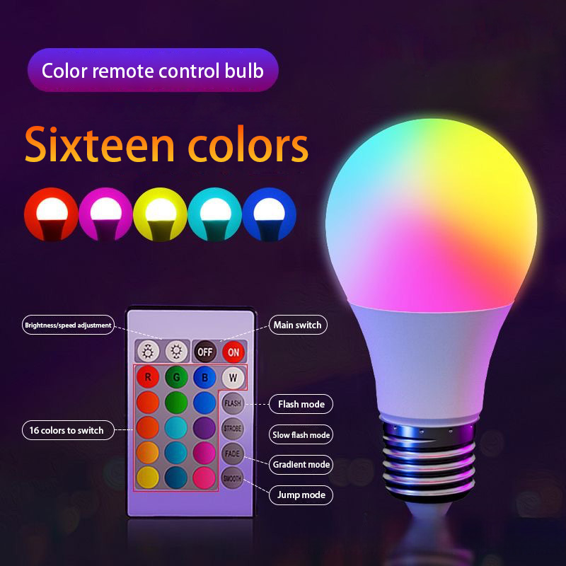 ใหม่ E27 16 สี RGB หลอดไฟ LED หลอดไฟหลากสีไฟในครัวเรือนหรี่แสงได้ 24 คีย์รีโมทคอนโทรลสมาร์ทโคมไฟบรรยากาศแสง