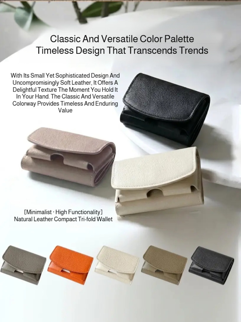 Minimalistische portemonnee met drie muntvakken, Japanse Koreaanse stijl, unisex, PU-leer, korte portemonnee, effen kleur, stijlvol, eenvoudig, compact, kaarthouder