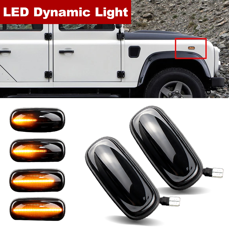 2/10PCS Pour Land Rover Defender Freelander Discovery 2 – Feu de position latéral LED à lentille fumée, clignotant dynamique ambre, sans erreur