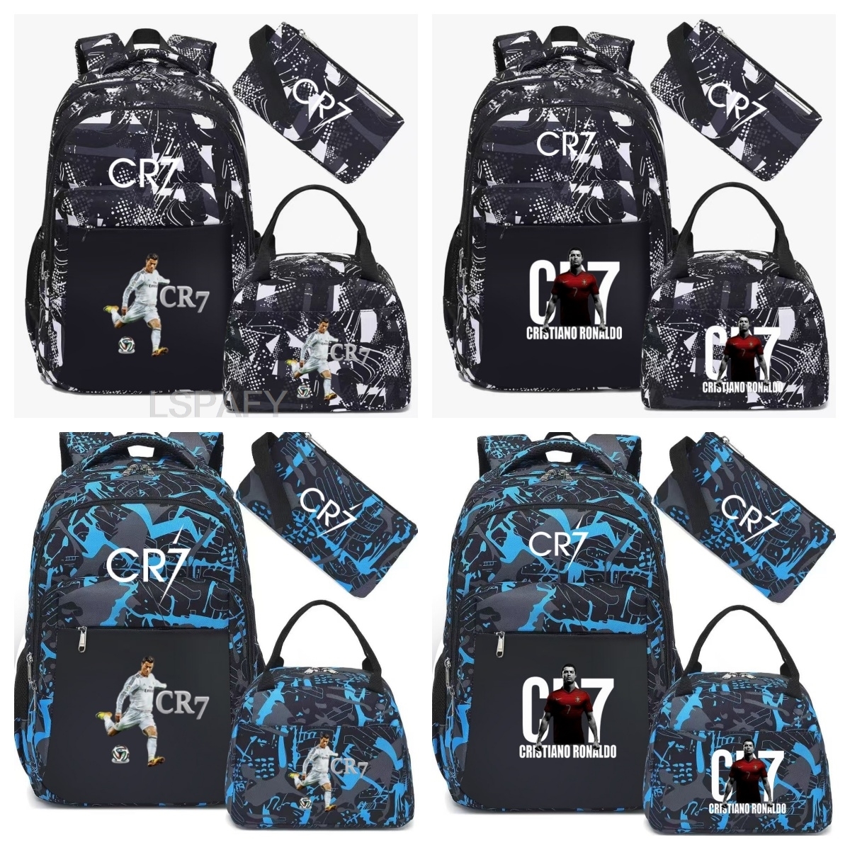 Juego de 3 mochilas escolares con estampado CR7 para niños y niñas, mochila escolar de primaria, mochila para niños, bonitas bolsas para libros para niños