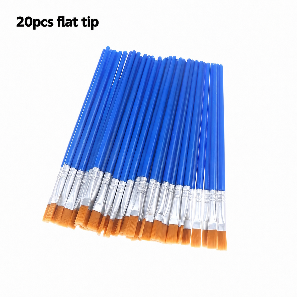 20-teiliges Multipack mit blauen Kunststoffgriff-Pinseln, spitze und flache Spitze für Acryl, Aquarell, Öl, Künstlerbedarf für Anfänger