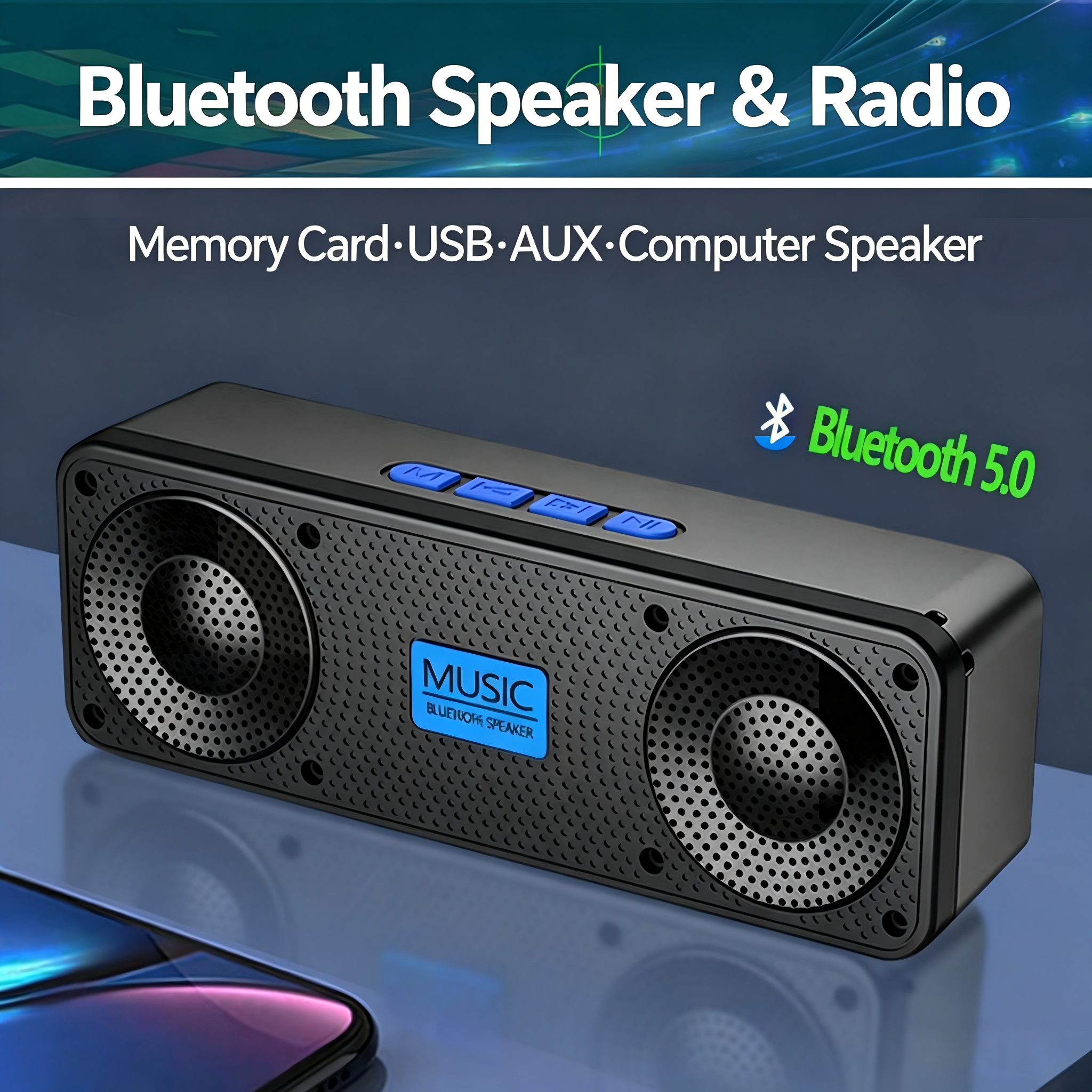 S18 Bezprzewodowy głośnik Bluetooth Przenośny subwoofer Dźwięk stereo Radio FM Głośnik zewnętrzny do telefonu PC