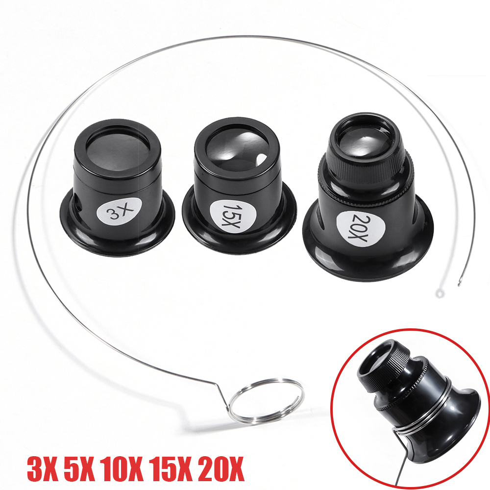 Lupa de Joalheiro 3X 5X 10X 15X 20X, Lente de Aumento Portátil para Relógios, Ferramentas de Reparo