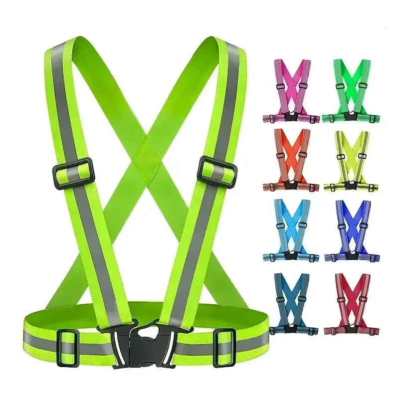 반사 안전 조끼 경량 조절 가능한 탄성 조끼 재킷 Hi Vis 교통 통제용 반사 스트립 러닝 사이클링