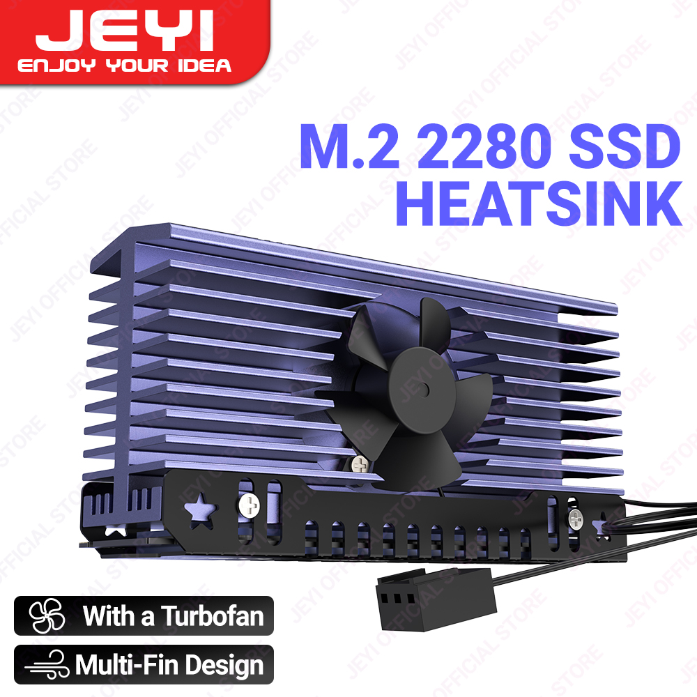 JEYI M.2 SSD-Kühlkörper mit leisem Turbofan, 2280-NVME-Kühler, PC-Effizienter Kühler aus Aluminiumlegierung mit Silikon-Wärmeleitpad