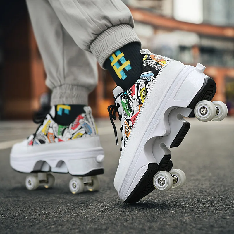 ชายแฟชั่นกลางแจ้ง Roller Skates ผู้ใหญ่ 4 ล้อเปลี่ยน Roller รองเท้า Unisex เด็กผู้หญิงสบายๆรองเท้าผ้าใบล้อ