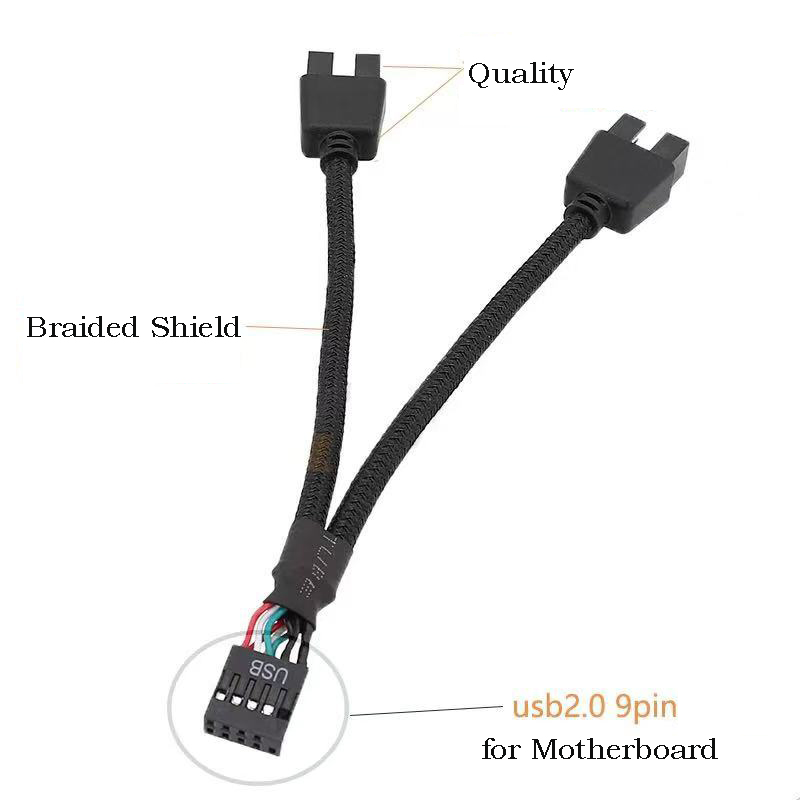 USB 9Pin zu Dual 9Pin Kabel Splitter Computer PC Fall Motherboard 1 In 2 Out Datenübertragung Geflochtene Abschirmung Draht HUB Verlängern Linie