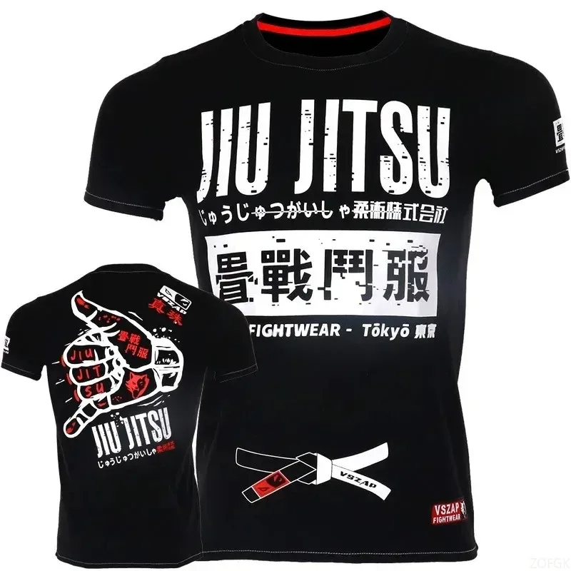 Jiu-jitsu brasileiro mma compressa impressão 3d esporte de secagem rápida respirável camiseta masculina treinamento de boxe muay thai ao ar livre manga curta