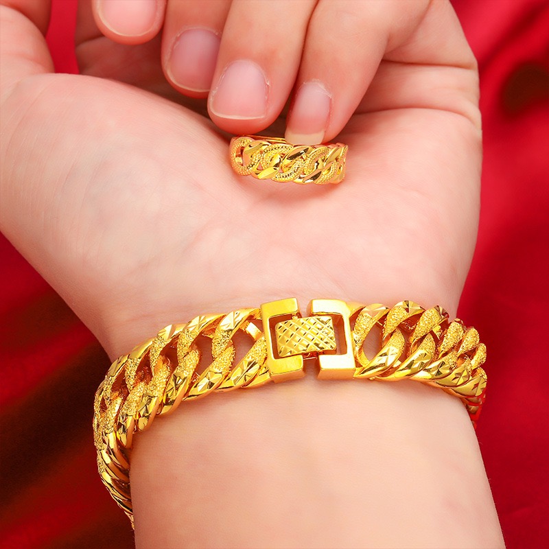 Populaire 9999 24K Echt Gouden Sieraden Boss Armband Armband M-Gesp Heren en Dames Armband Armband Paar Gouden Ring Cadeau