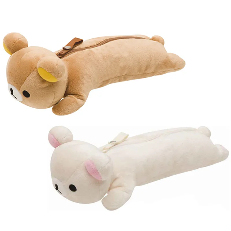 Estuches de lápices de felpa Kawaii Rilakkuma para niñas, niños, escuela, oso Korilakkuma, estuche de lápices bonito de Anime, bolsa organizadora para bolígrafos