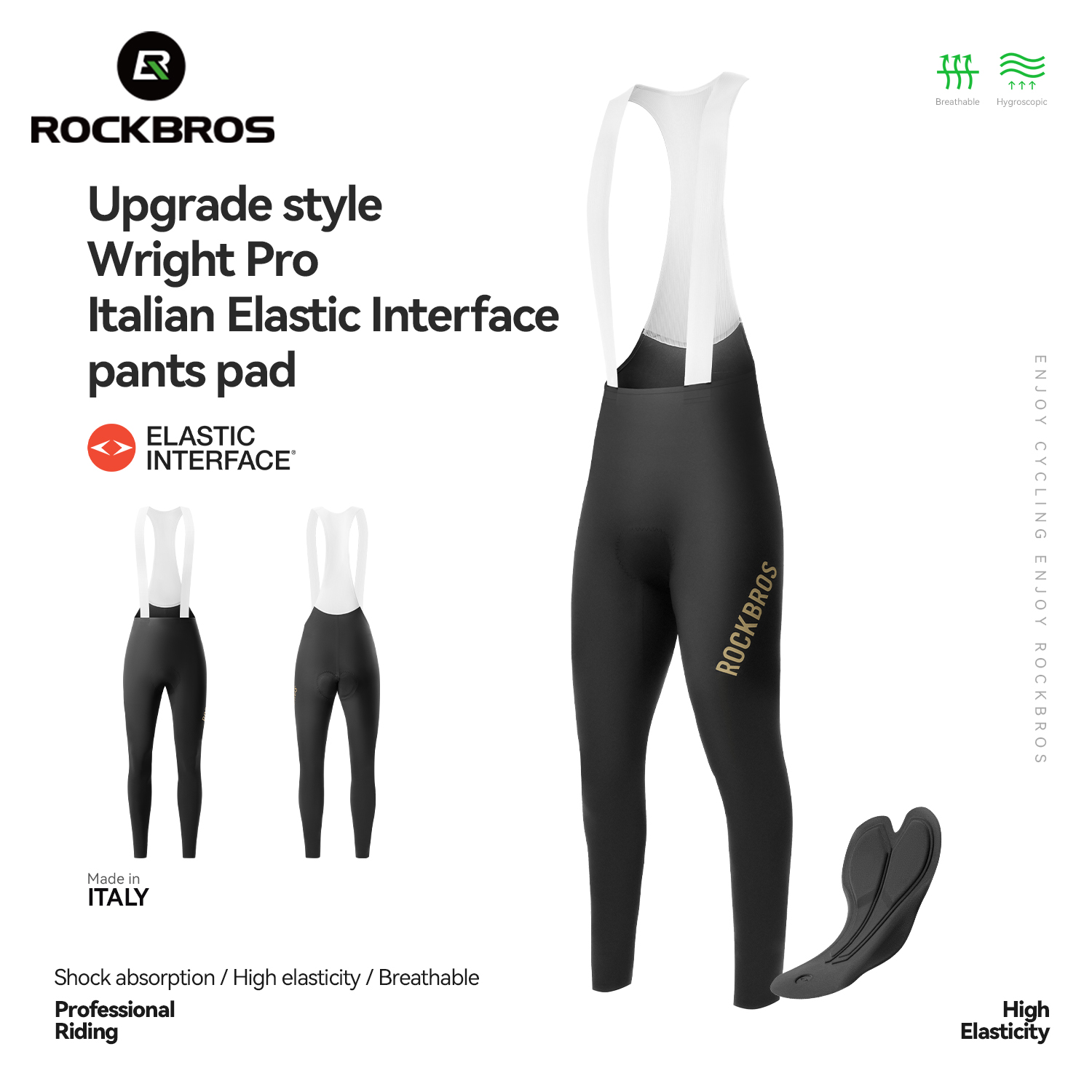 ROCKBROS Fietsen Bib Broek Lichtgewicht Hoge Elastische Ademende Sneldrogende Broek Comfortabele Kussen Panty Heren Fietsbroek