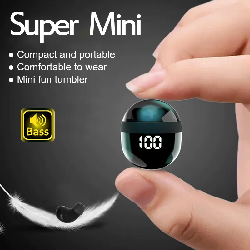 Headphone tidur Bass berat, earphone Bluetooth nirkabel dengan mikrofon, earbud olahraga pengurang kebisingan Headset HD Mini untuk ponsel pintar