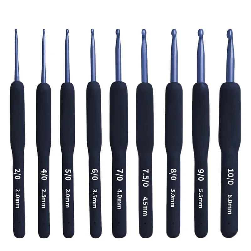 9 ชิ้น Blue Soft Handle ชุดถักโครเชต์ DIY เสื้อกันหนาวถักโครเชต์พร้อมชุดเครื่องมือซิลิโคนลื่นโครเชต์เย็บเครื่องมือ