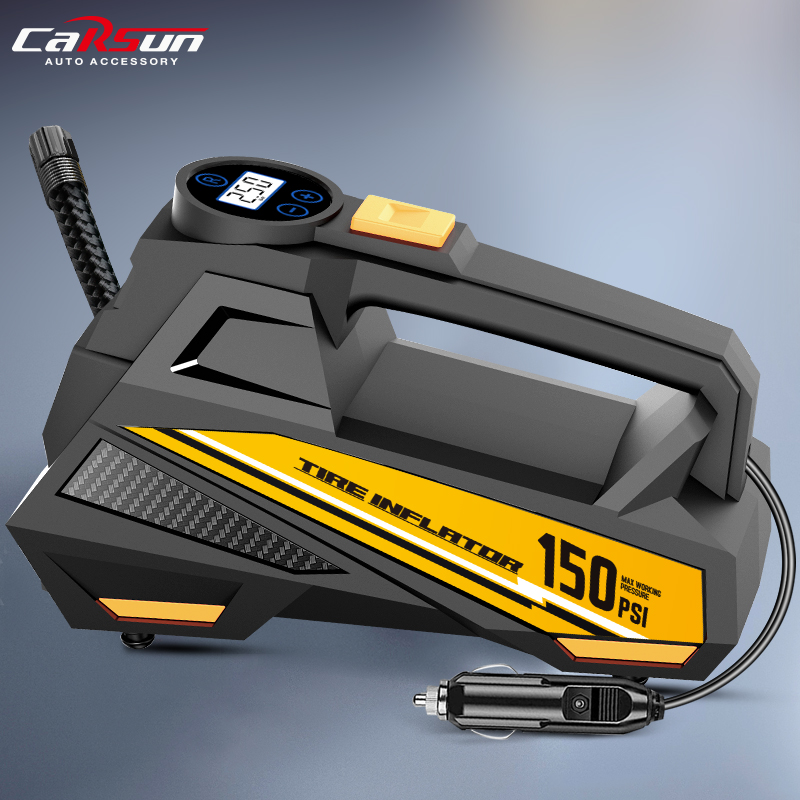 CARSUN แบบมีสายแบบพกพาปั๊มลมรถยนต์อัพเกรด 12V 150PSI ไฟฟ้ายาง Inflator ปั๊มรถจักรยานยนต์จักรยาน Ball เครื่องอัดอากาศรถยนต์