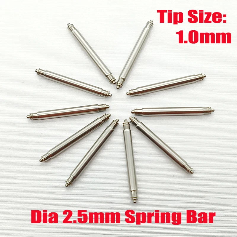 Barra de mola gorda de diâmetro 2.5mm, adequada para pulseiras de relógio skx007 sprd, tamanho da ponta de reparo 1.0mm, resistente 20mm 22mm, pinos de ligação de pulseira