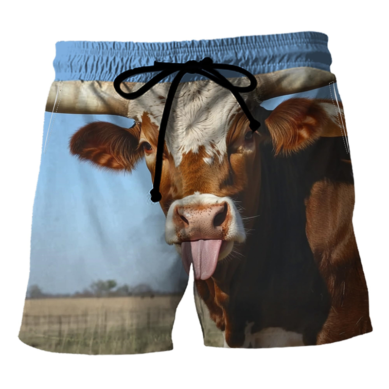Pantalones cortos de playa con estampado de vacas divertidas, pantalones cortos de moda para vacaciones de verano con estampado de animales en 3D, pantalones cortos informales transpirables y sueltos para hombre