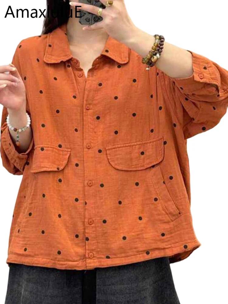 Amax LuluE 2026 Primavera Moda Classica Dot Camicie da donna Design giapponese Vintage Allentato Top Donna Tempo libero Camicette a maniche lunghe