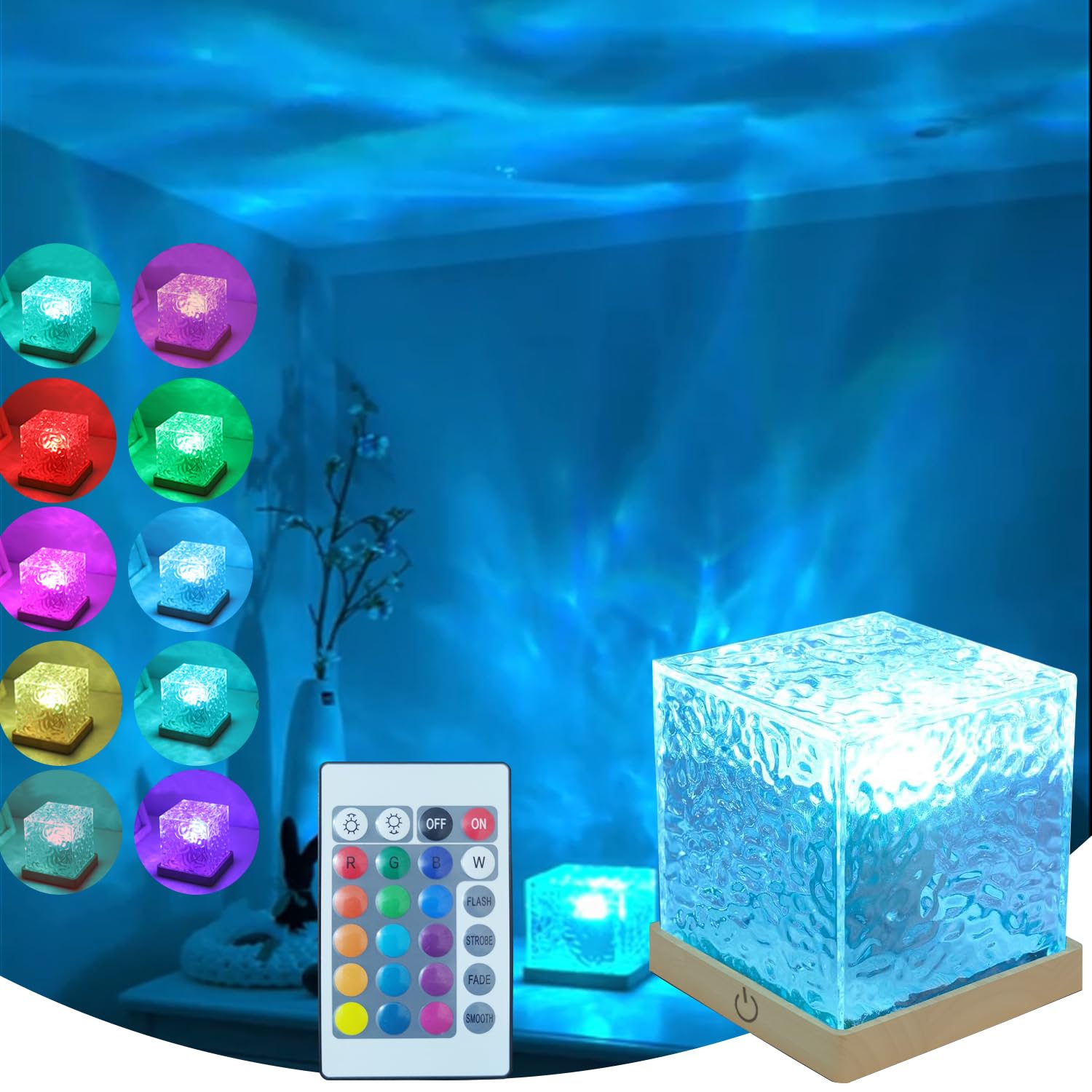 Ocean Lamp Water Light Projektor – Water Ripple Projektor Light Cube Aurora Northern Lights Wave Ripple Nachtlicht für Schlafzimmer