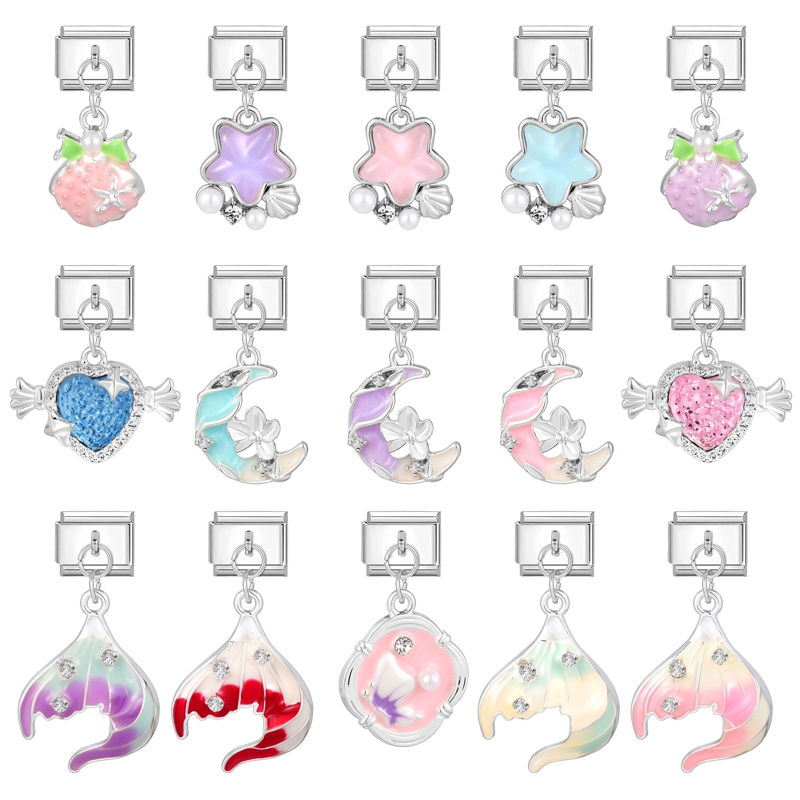 Pulseira de aço inoxidável para fazer jóias DIY, pulseira criativa, sereia, férias, decoração do navio, italiano Charm Links, Fits 9mm