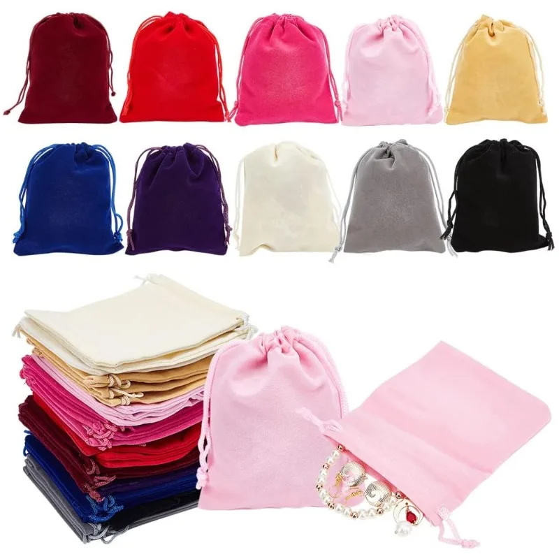 5 Buah Tas Paket Beludru Berbagai Warna untuk Perhiasan 8x1 0/12x1 5/15x20/20x30Cm Kantong Hadiah Natal Permen Pernikahan dengan Tali Serut