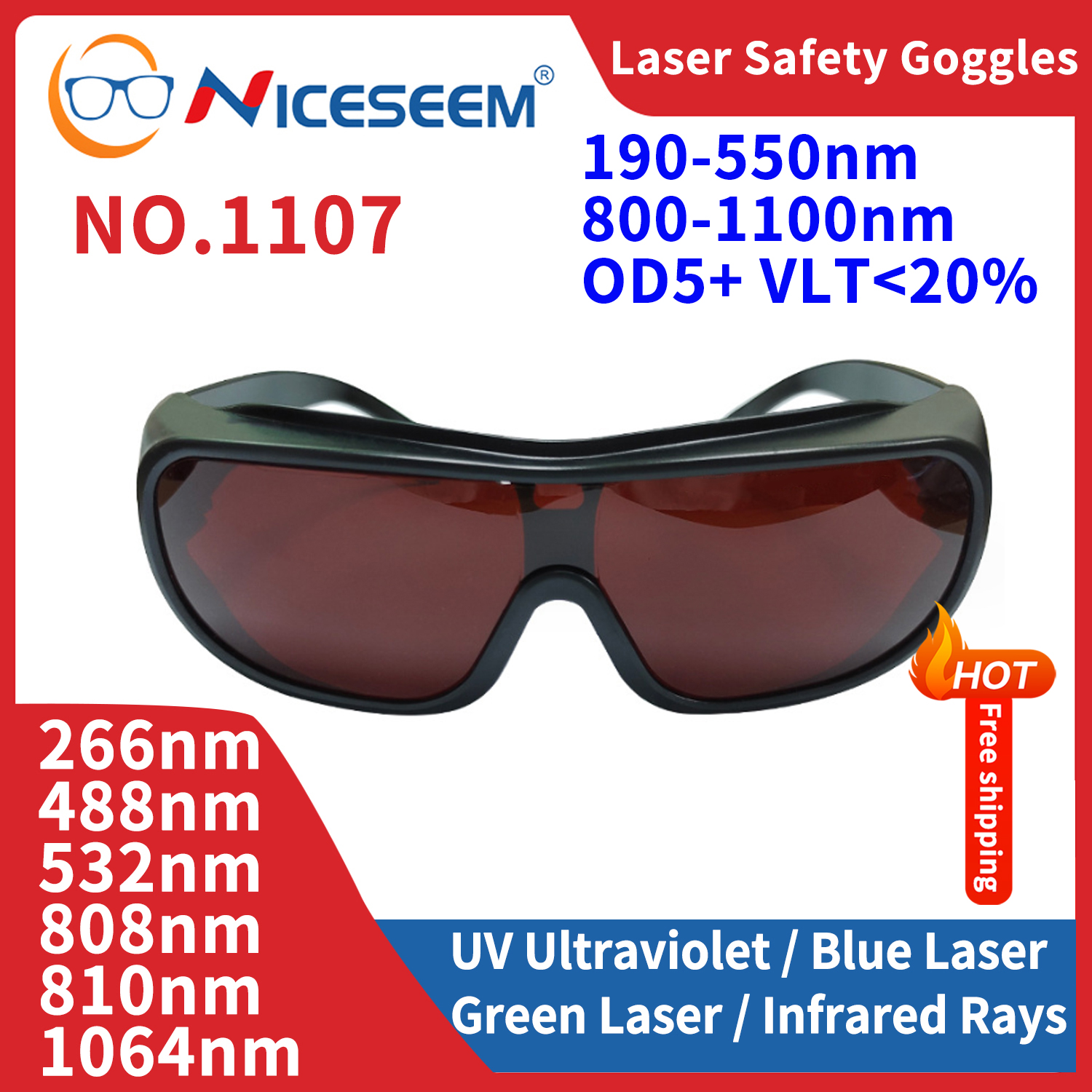 Óculos de chumbo de radiação uv ipi ir ipl fpv óculos de segurança a laser protetor lentes nd yag 532nm co2 1064nm 190-550 800-1100