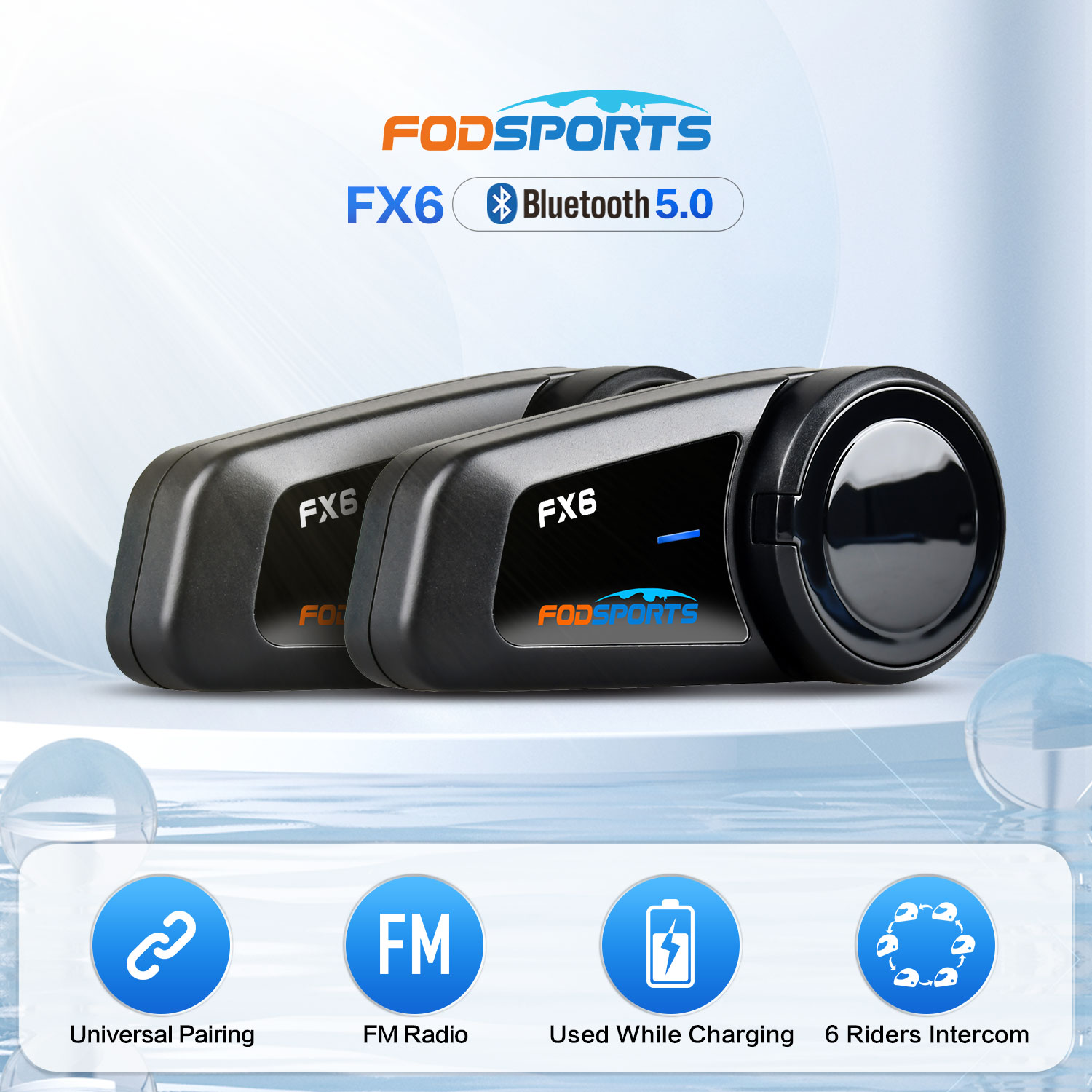 Intercomunicador para Motocicleta Fodsports FX6, Auriculares Bluetooth para Casco, 6 Motociclistas, Radio FM