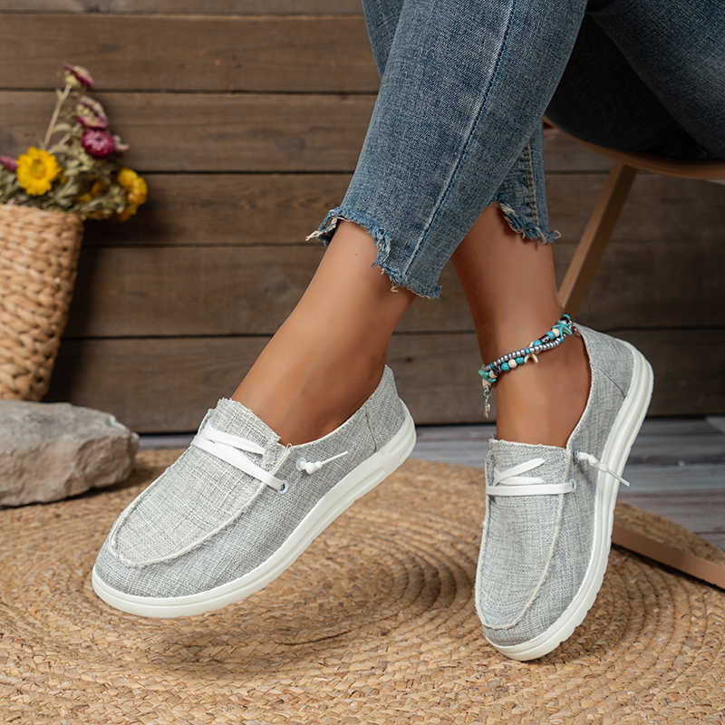 Sepatu kets jalan wanita, sneaker divulkanisir warna polos datar kasual bernapas Wedges