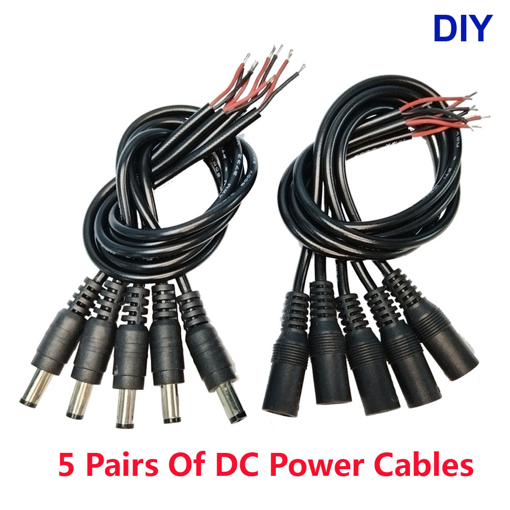 5 Paar DC 12 V Stecker 5,5 x 2,1 mm männliche und weibliche DC-Steckdose Jack-Anschlusskabel Stecker Draht DIY kreatives DC-Kabel JIENUO