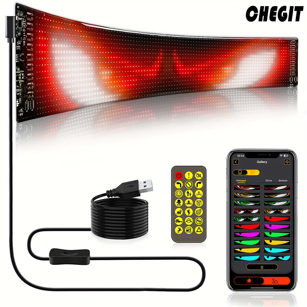 Panel de luz LED de píxeles de matriz, aplicación Bluetooth, 5V, Control USB, desplazamiento, publicidad, letrero LED para coche, animación programable para coche Sho