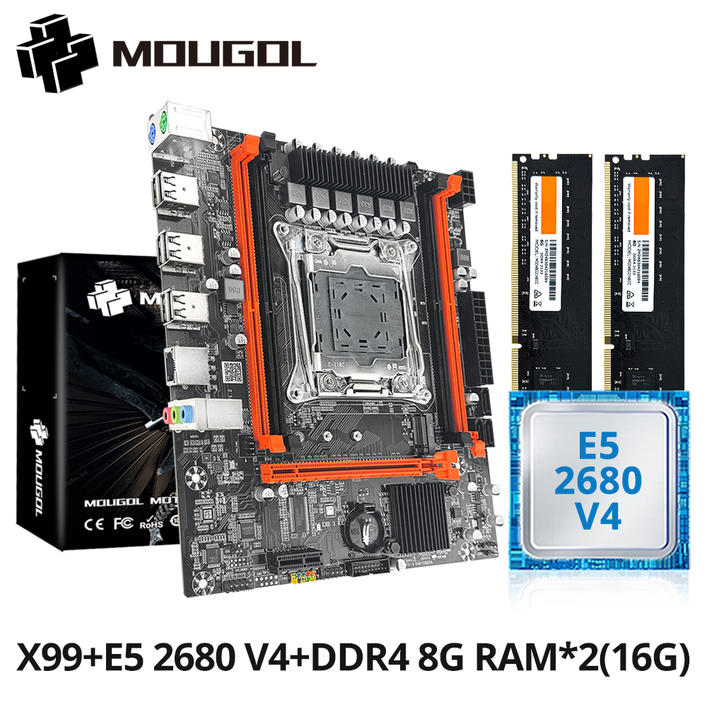 Zestaw płyty głównej MOUGOL X99 z procesorem Intel Xeon E5 2680 V4 i pamięcią RAM DDR4 8Gx2 2133MHz Dual Channel, M.2 NVME do komputera stacjonarnego do gier.