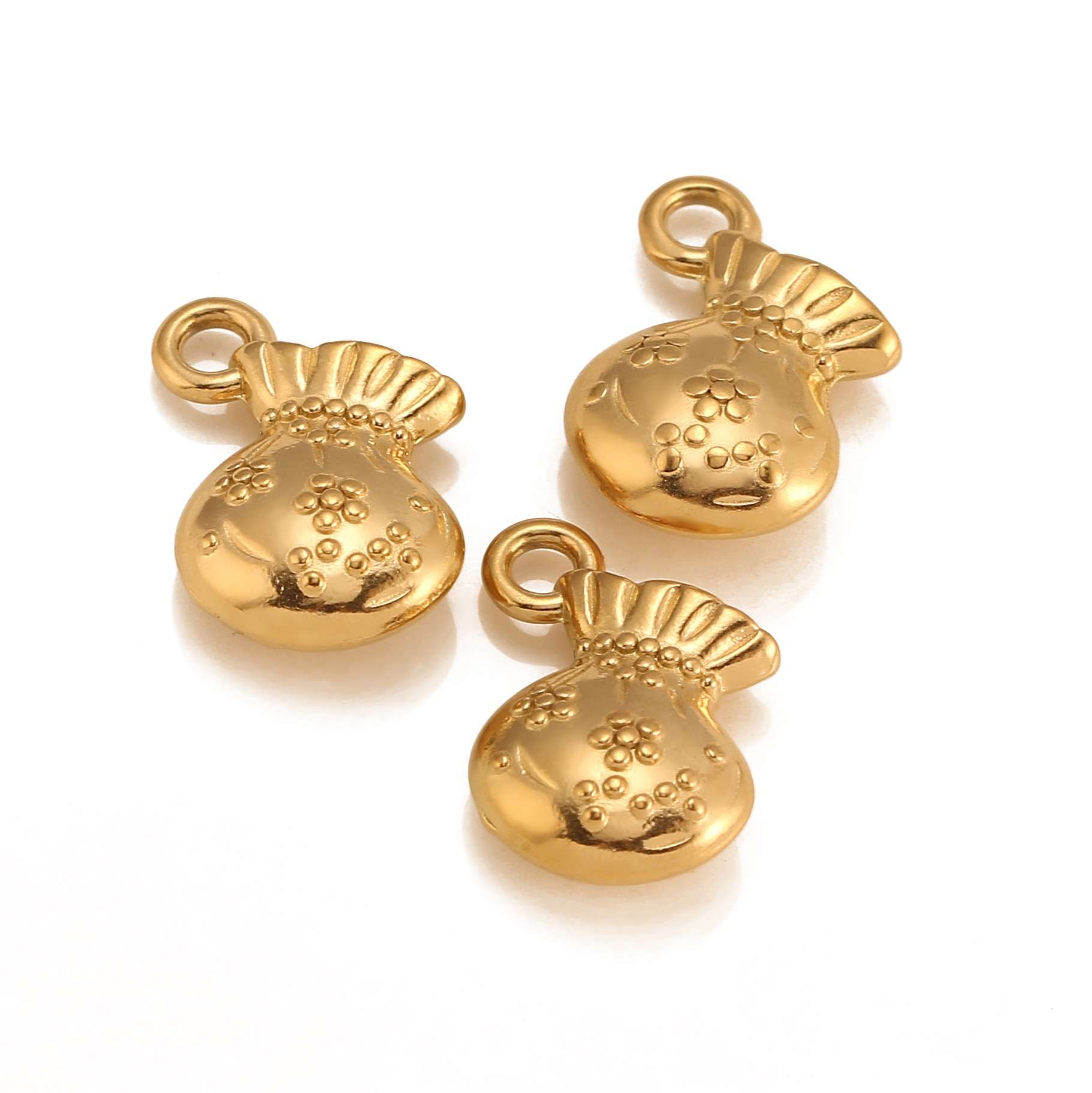 3 pçs de aço inoxidável cor ouro encantos carteira dólar bolsa dinheiro pingentes jóias fazendo diy artesanal presente chaveiro