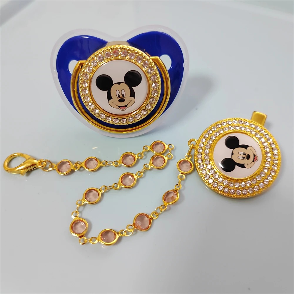 Mickey mouse cabeça chupeta do bebê pérola corrente clipe recém-nascido bpa livre deluxe bling chupeta silicone manequim chupeta Chupeta0-24 mês