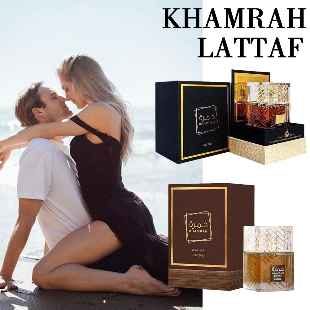 Lattafa Khamrah Qahwa 3.4 Oz Eau De Toilette สําหรับผู้ชายและผู้หญิงน้ําหอมตะวันออกกลางอาหรับดูไบน้ําหอม