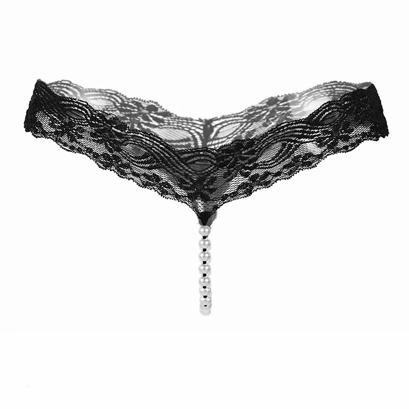Sexy Underwear Women Erotic Sexy Lace T-Pants Pearl Massage Panties Ladies Transparent Seamless Sexy Thongs Crotchless Panties