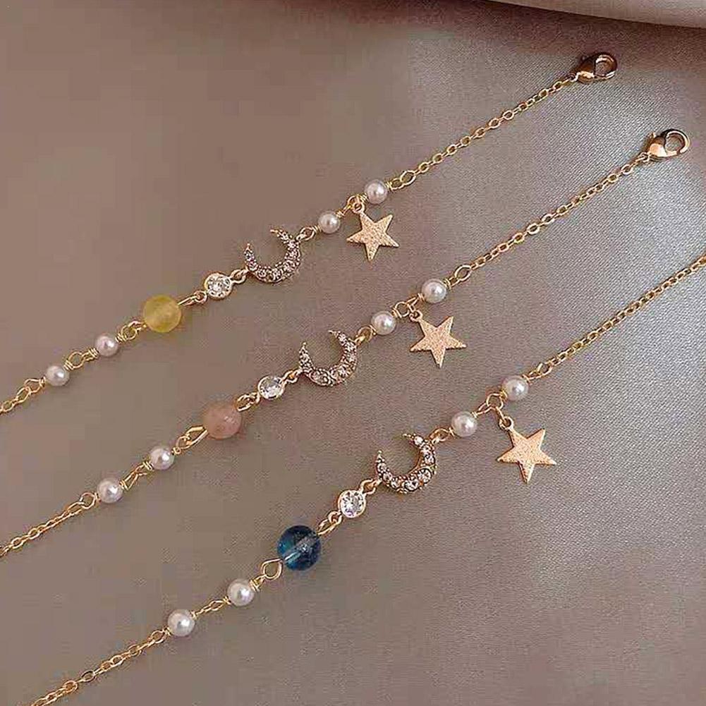 Coreano zircone perla stella luna bracciali per le donne carino elegante arco regolabile braccialetto braccialetto ragazze gioielli di moda regalo del partito