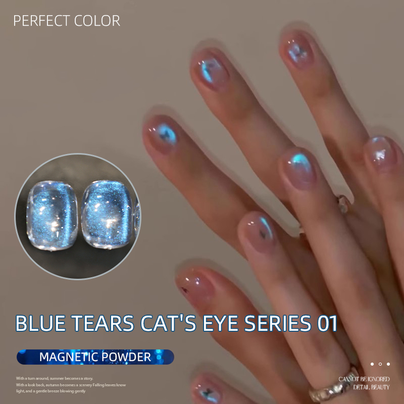 PERFECT COLOR Blue Tears Cat Eye Magnetic Gel Polish, 3g, utwardzany światłem UV LED, żelowy lakier do paznokci, efekt niebieskiego połysku
