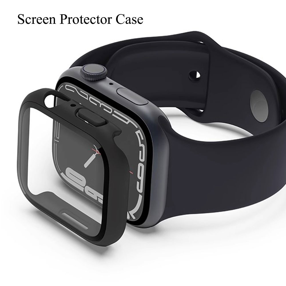 Vidro temperado + capa para apple watch 9 8 41mm 45mm 42mm 38mm pc protetor de tela pára-choques caso iwatch série 7 6 5 4 se 44mm 40mm